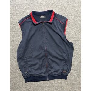 Vintage St. Croix  Zip Front Sweater Vest Navy Blue Red Made in USA Mens XL